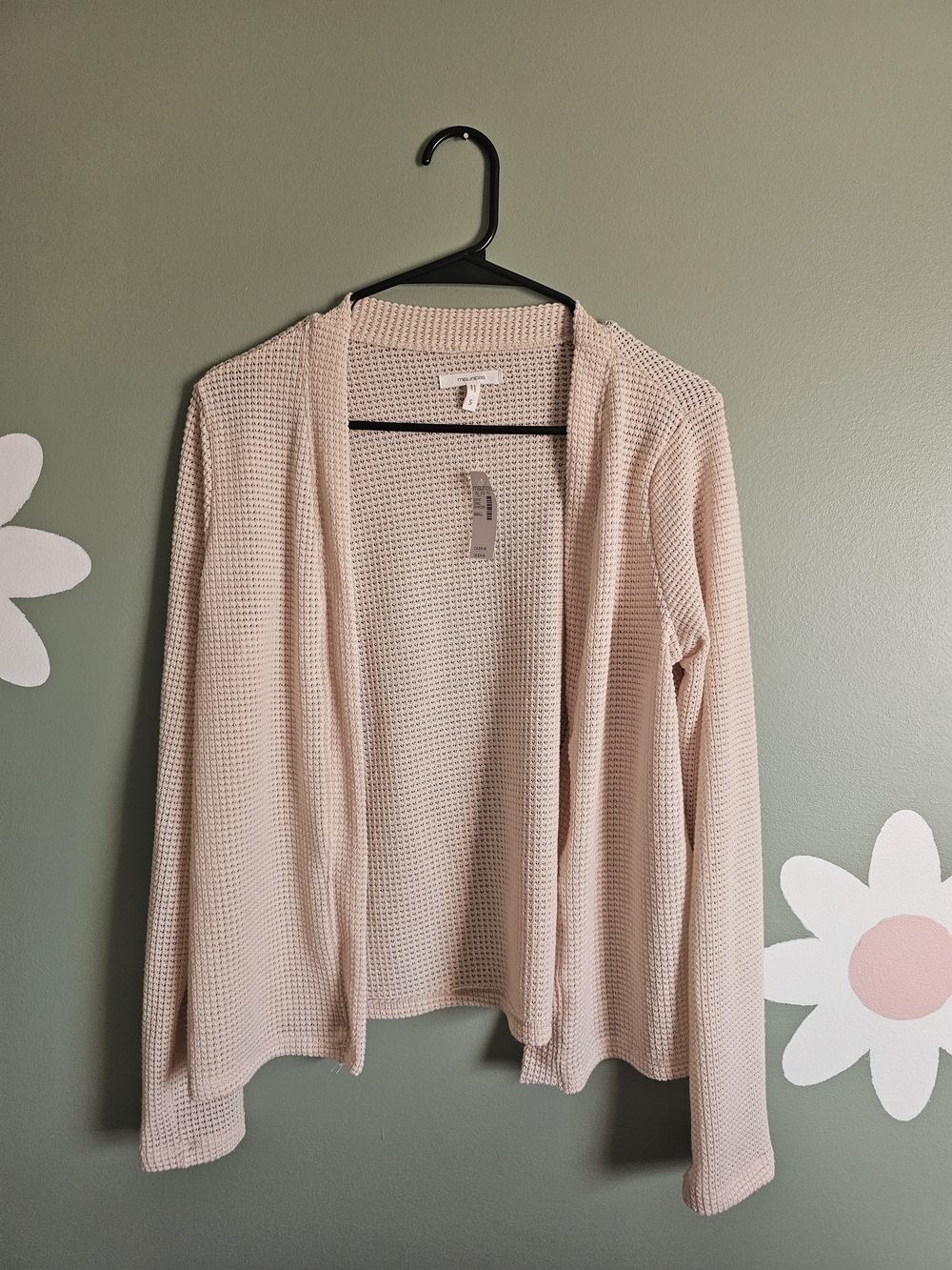 Maurices Cream Waffle Knit Open-Front Cardigan